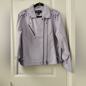 Colleen Lopez lavender Faux Leather Moto biker Jacket size XL